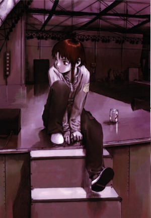 Lain Iwakura from Serial Experiments Lain sitting on stairs