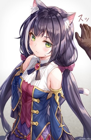 Kyaru from Princess Connect! Re:Dive petting a cat girl