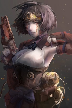 Mumei from Koutetsujou no Kabaneri holding a gun