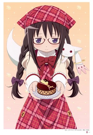 Homura Akemi from Mahou Shoujo Madoka Magica holding a cake