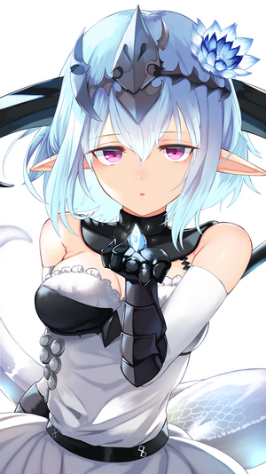 Fantasy girl with blue hair and purple eyes holding a gem
