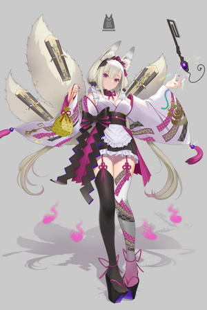 Fantasy Fox Girl in Japanese Attire with Key