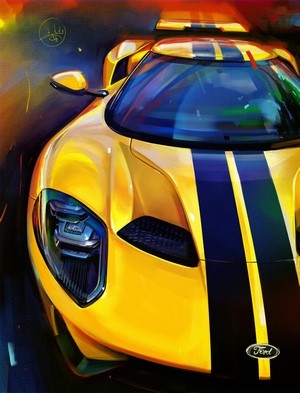 Yellow Ford GT with Blue Stripes