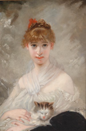 Portrait of a Woman with a Cat by Charles Joshua Chaplin