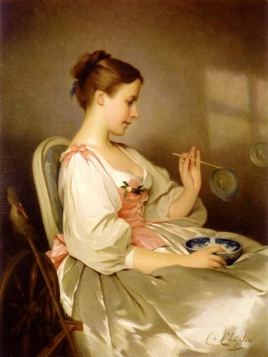 Woman blowing bubbles by Charles Joshua Chaplin