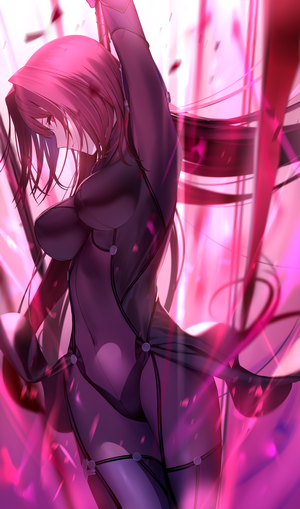 Anime girl in a black bodysuit with pink energy