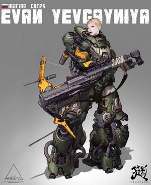 Marine Corps Evan Yevgeniya with Mech Suit