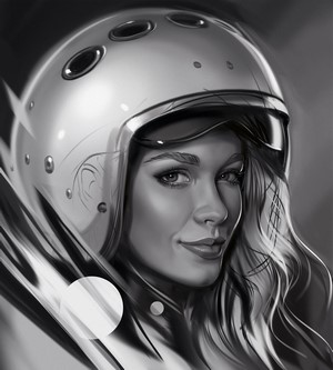 Woman wearing a retro helmet