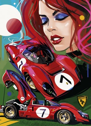 Woman and red Ferrari sports cars