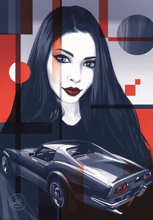Woman and a vintage sports car