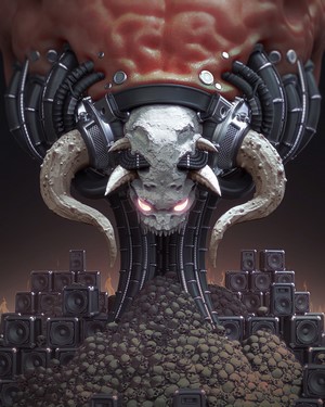 Demonic creature with horns and speakers