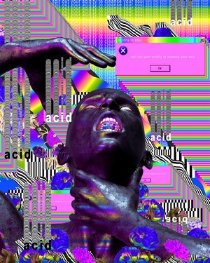 Glitch art portrait of a person being choked