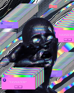 Glitch art portrait with digital error messages