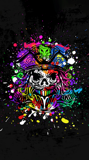 Colorful pirate skull with paint splatters