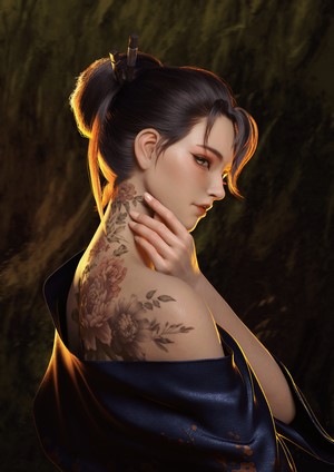 Artwork of a woman with tattoos