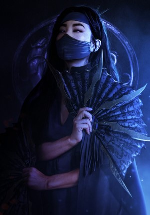Kitana from Mortal Kombat holding fans