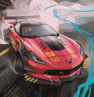 Red Corvette C7 Race Car Concept Art