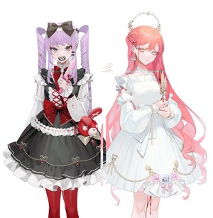Gothic Lolita and Angelic Lolita anime girls