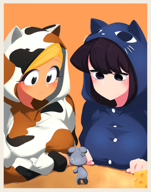 Komi Shouko and Manbagi Rumiko in Cat Pajamas