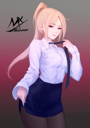 Anime girl in white shirt and black skirt