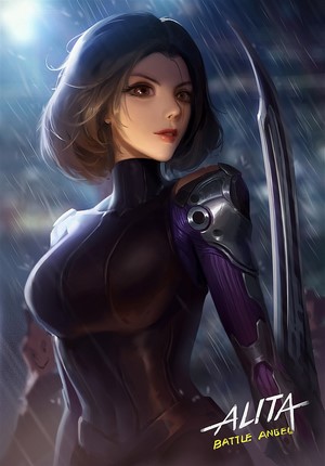 Alita Battle Angel Cyborg in Rain Digital Art