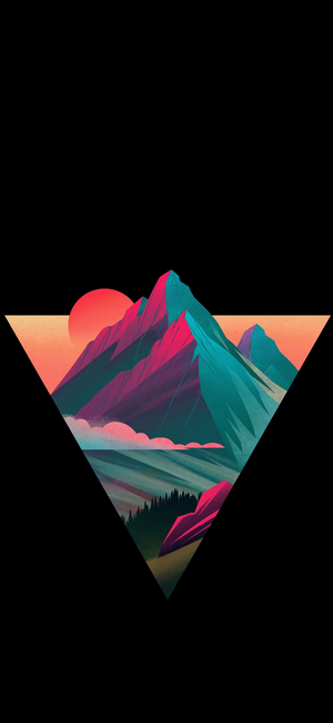 Mountains and sunset within a triangle