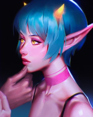 Fantasy girl with blue hair and yellow eyes