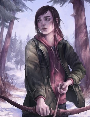 Ellie Williams with Bow and Arrow in Snowy Forest
