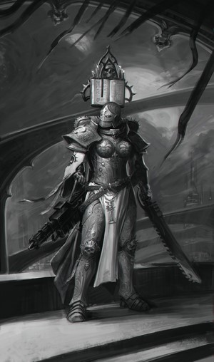 Armored Sister of Battle with Book and Weapons