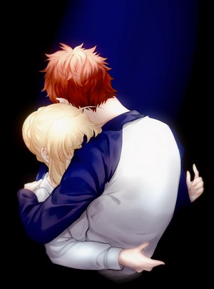 Shirou Emiya and Saber from Fate/Stay Night hugging