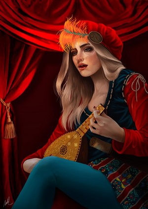 Priscilla from The Witcher 3: Wild Hunt playing a lute