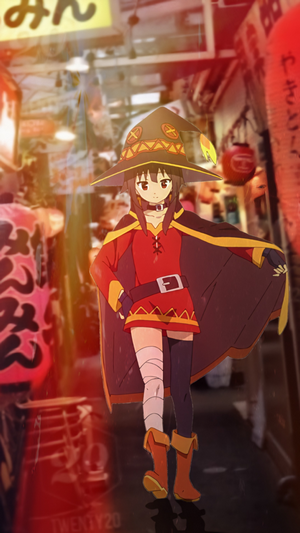 Megumin from Kono Subarashii Sekai ni Shukufuku wo! in a Japanese street