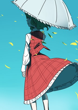 Yuuka Kazami from Touhou holding an umbrella