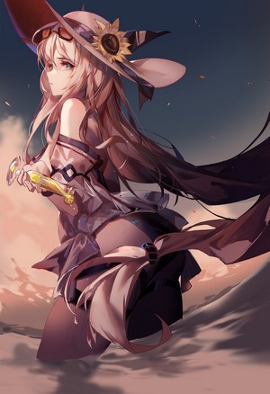 Skadi from Arknights wearing a witch hat