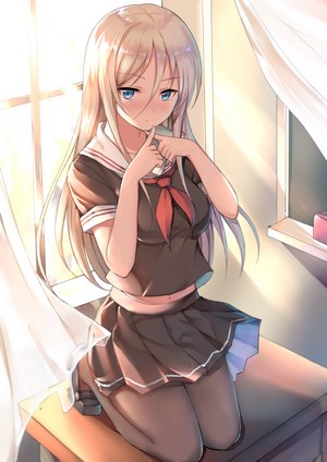 Bismarck from Azur Lane in a school uniform