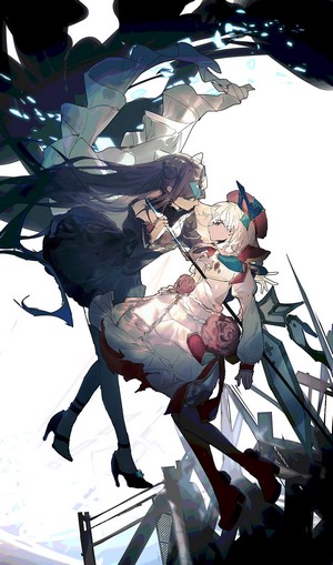 Two anime girls in dresses with roses