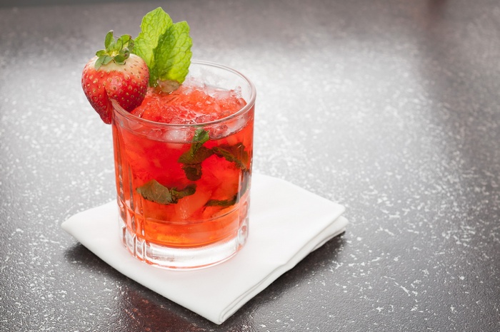 Strawberry and mint cocktail on a napkin