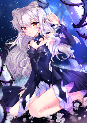 Anime girl with white hair and cat ears
