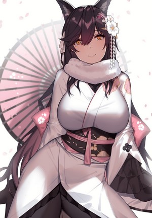 Atago from Azur Lane in a white kimono