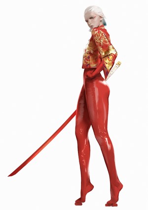 Artwork of a woman with a sword