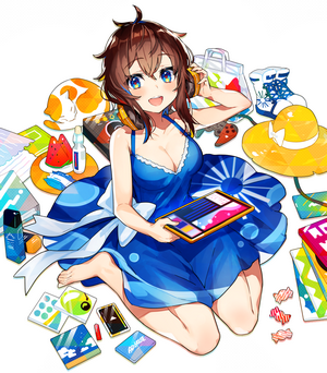 Anime girl with headphones and tablet by Mika Pikazo