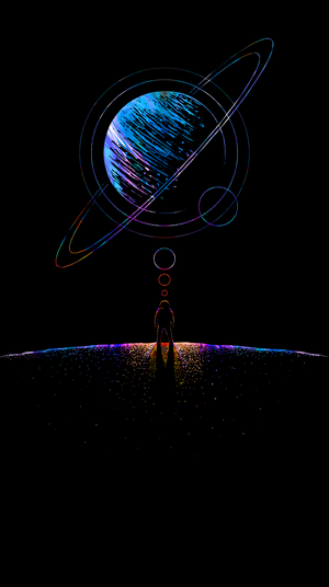 Astronaut contemplating a ringed planet