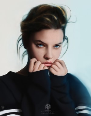 Digital painting of Barbara Palvin looking to the side