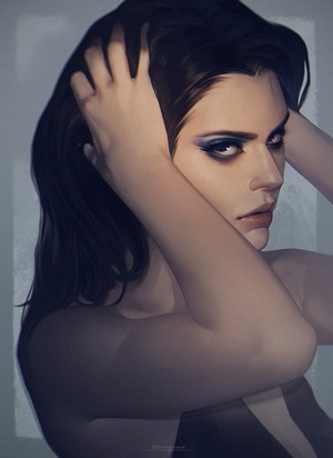 Digital painting of a woman with dark hair