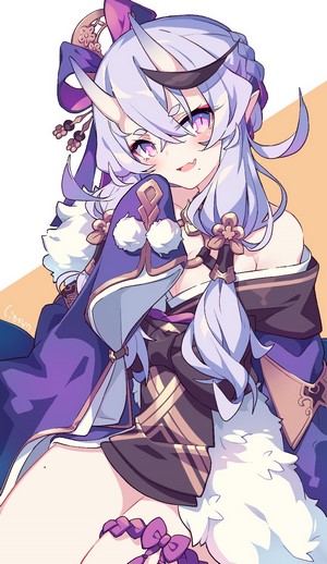 Anime girl with purple hair and horns