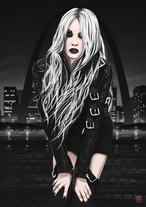 Taylor Momsen from The Pretty Reckless in a city at night