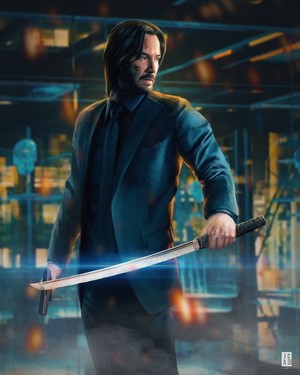 John Wick with Katana and Gun