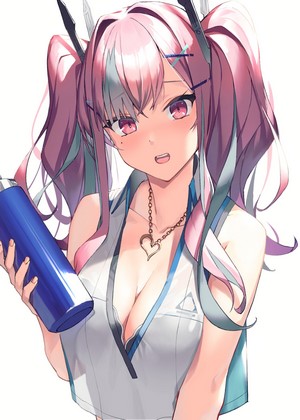 Bremerton from Azur Lane holding a blue water bottle
