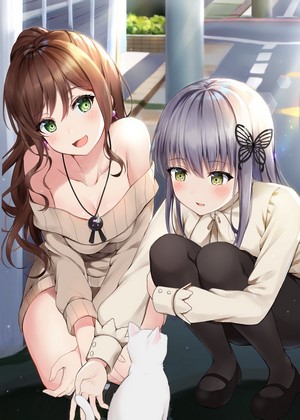 Minato Yukina and Imai Lisa from BanG Dream! with a cat