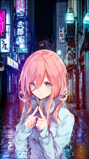 Miku Nakano from The Quintessential Quintuplets in a Neon City